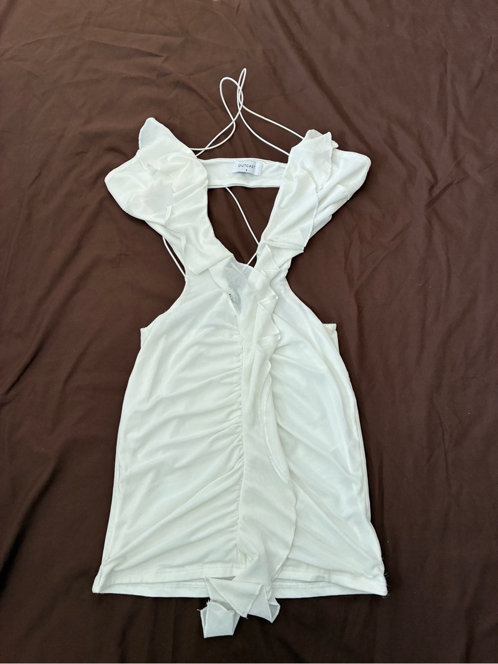Outcast White Ruffle Lace Up Cutout Mini Dress S